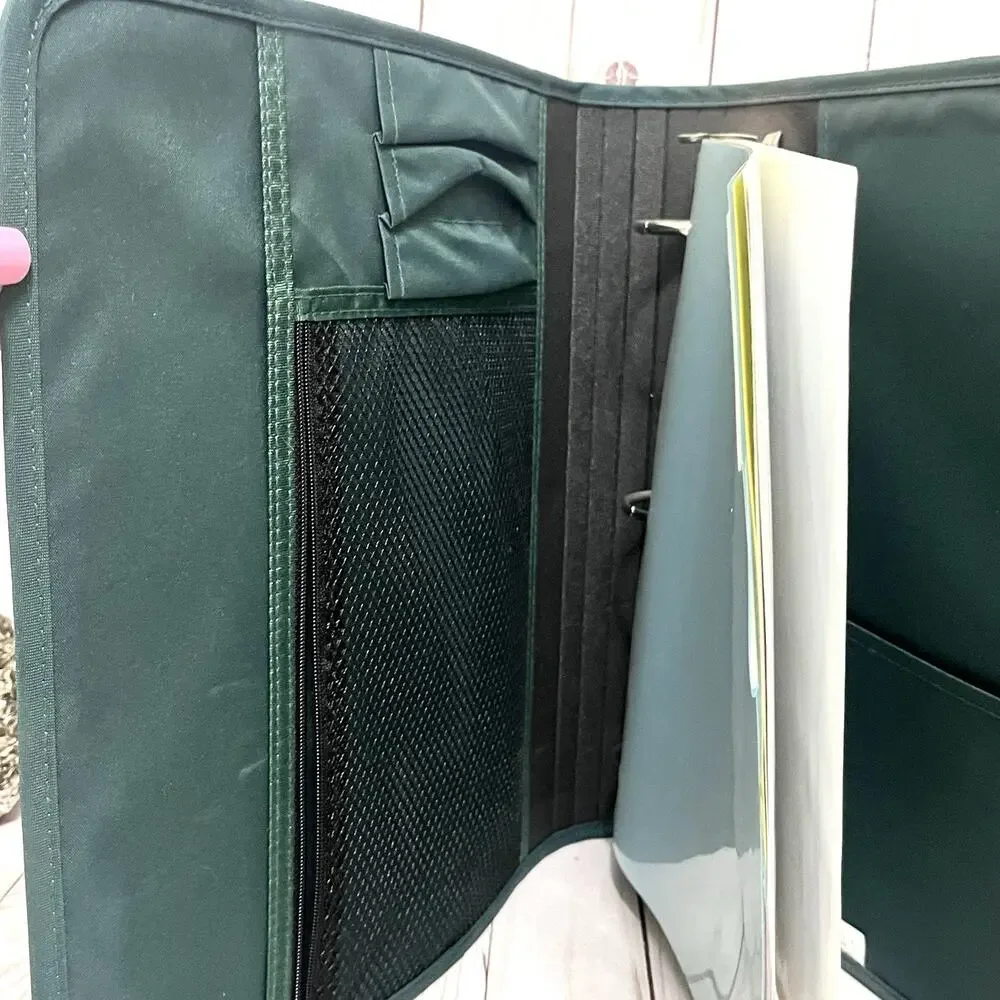 Vintage Y2K Mead 5 Star First Gear Zipper Binder 3 Ring 3” Forest Green Calendar